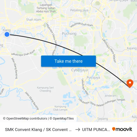 SMK Convent Klang / SK Convent 1 & 2 Klang (Bd53) to UITM PUNCAK ALAM map
