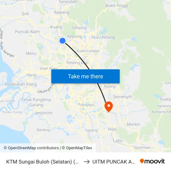 KTM Sungai Buloh (Selatan) (Pj587) to UITM PUNCAK ALAM map