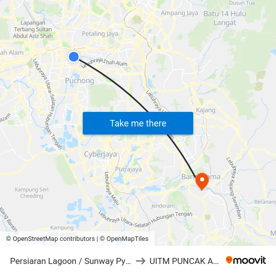 Persiaran Lagoon / Sunway Pyramid to UITM PUNCAK ALAM map