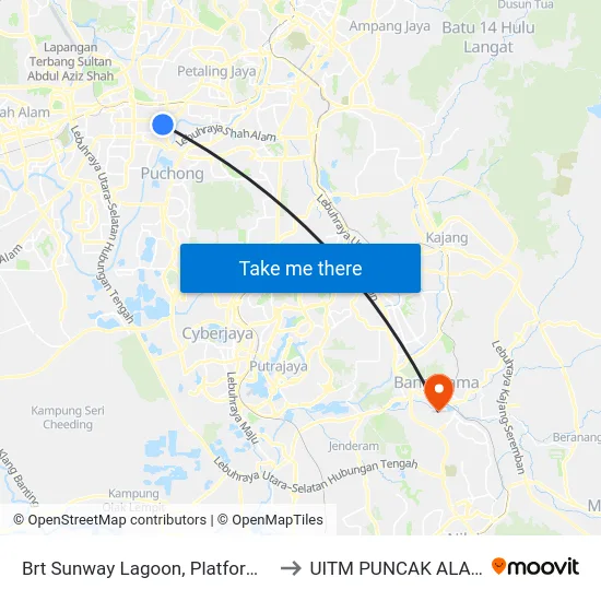 Brt Sunway Lagoon, Platform 2 to UITM PUNCAK ALAM map