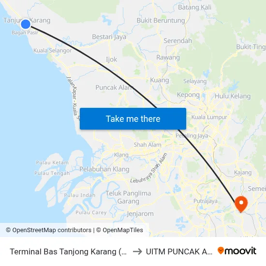 Terminal Bas Tanjong Karang (Ks180) to UITM PUNCAK ALAM map