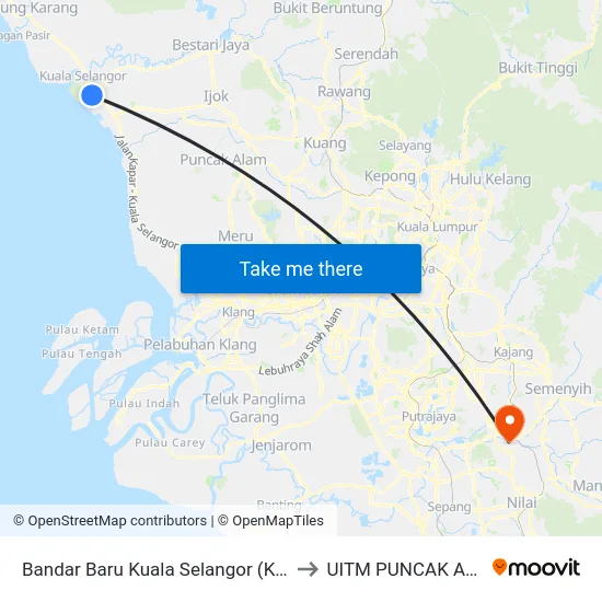 Bandar Baru Kuala Selangor (Ks141) to UITM PUNCAK ALAM map