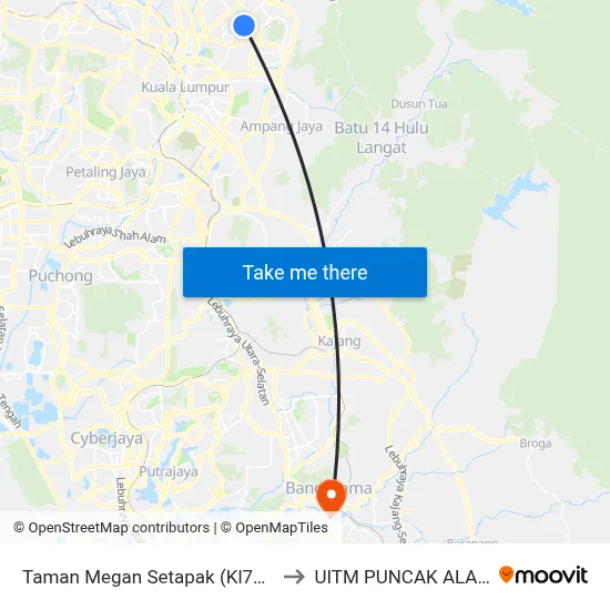 Taman Megan Setapak (Kl726) to UITM PUNCAK ALAM map