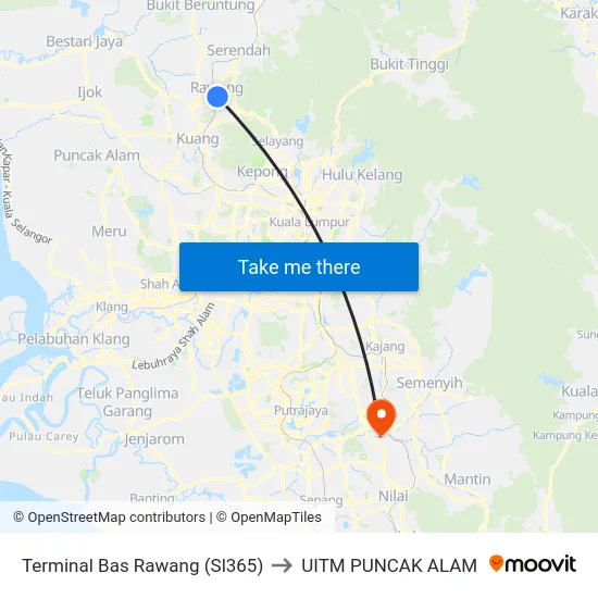 Terminal Bas Rawang (Sl365) to UITM PUNCAK ALAM map