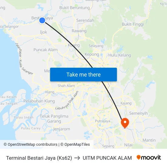Terminal Bestari Jaya (Ks62) to UITM PUNCAK ALAM map
