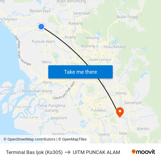 Terminal Bas Ijok (Ks305) to UITM PUNCAK ALAM map