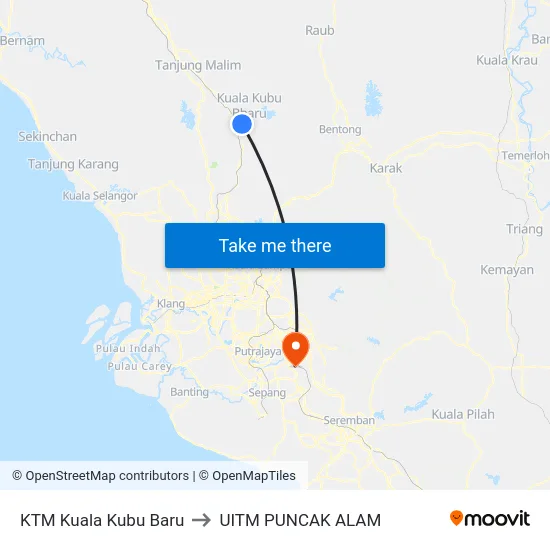 KTM Kuala Kubu Baru to UITM PUNCAK ALAM map