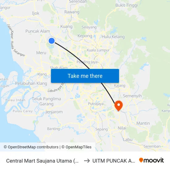 Central Mart Saujana Utama (Ks318) to UITM PUNCAK ALAM map