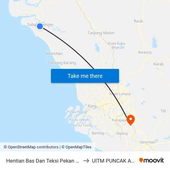 Hentian Bas Dan Teksi Pekan Sabak to UITM PUNCAK ALAM map