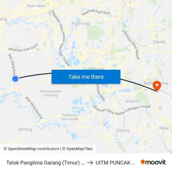 Telok Panglima Garang (Timur) (Lg173) to UITM PUNCAK ALAM map