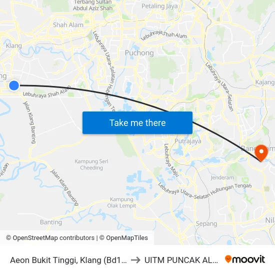 Aeon Bukit Tinggi, Klang (Bd103) to UITM PUNCAK ALAM map