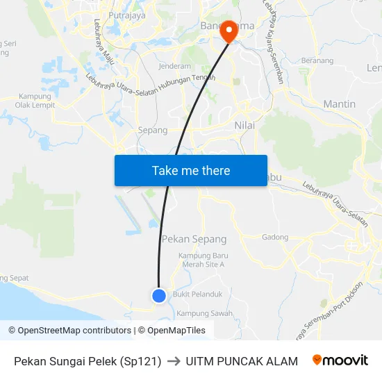 Pekan Sungai Pelek (Sp121) to UITM PUNCAK ALAM map