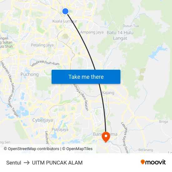 Sentul to UITM PUNCAK ALAM map