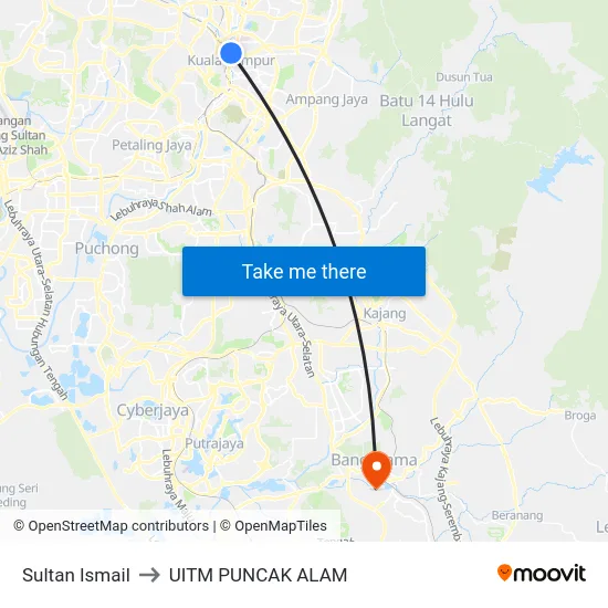 Sultan Ismail to UITM PUNCAK ALAM map