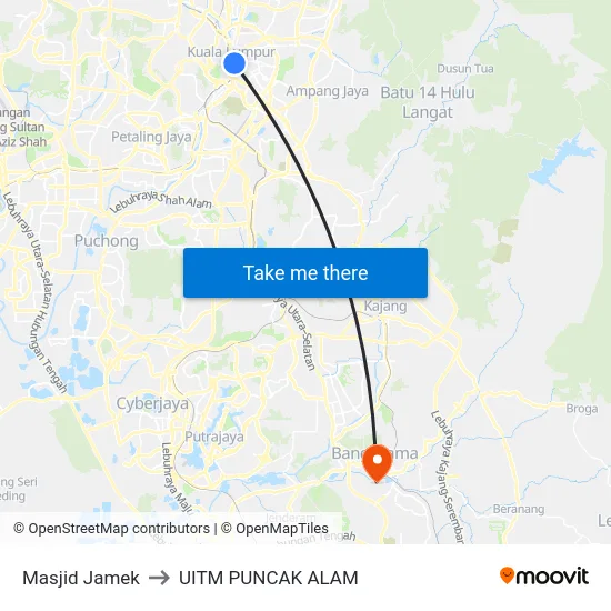 Masjid Jamek to UITM PUNCAK ALAM map