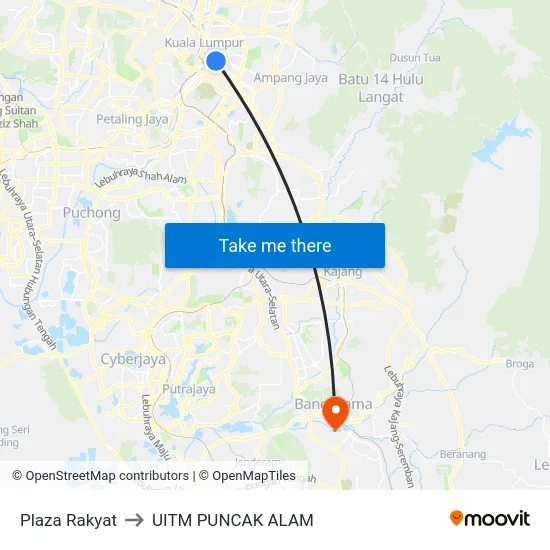 Plaza Rakyat to UITM PUNCAK ALAM map
