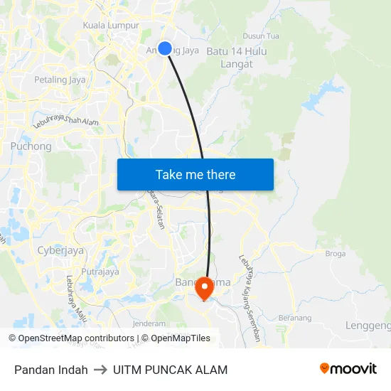 Pandan Indah to UITM PUNCAK ALAM map