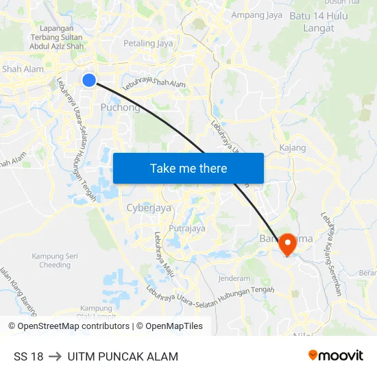 SS 18 to UITM PUNCAK ALAM map