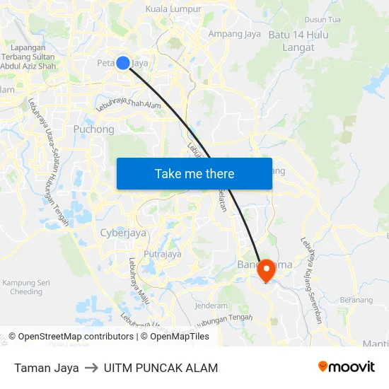 Taman Jaya to UITM PUNCAK ALAM map