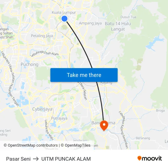 Pasar Seni to UITM PUNCAK ALAM map