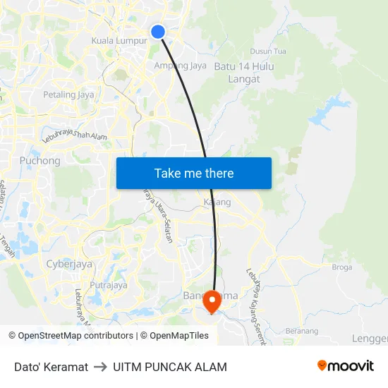 Dato' Keramat to UITM PUNCAK ALAM map