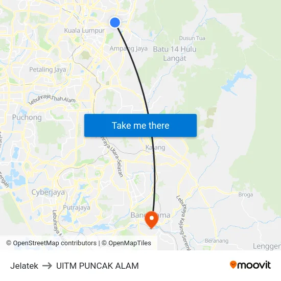Jelatek to UITM PUNCAK ALAM map