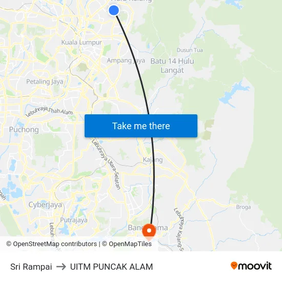 Sri Rampai to UITM PUNCAK ALAM map