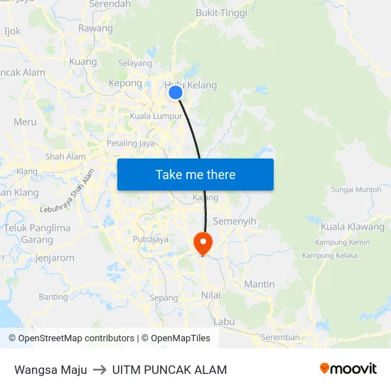 Wangsa Maju to UITM PUNCAK ALAM map