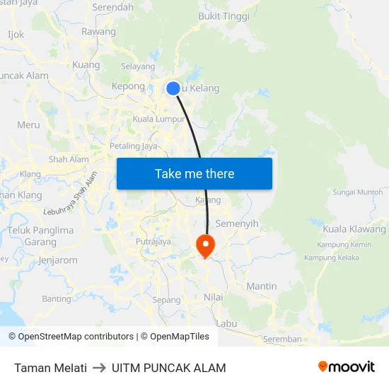 Taman Melati to UITM PUNCAK ALAM map