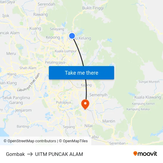 Gombak to UITM PUNCAK ALAM map