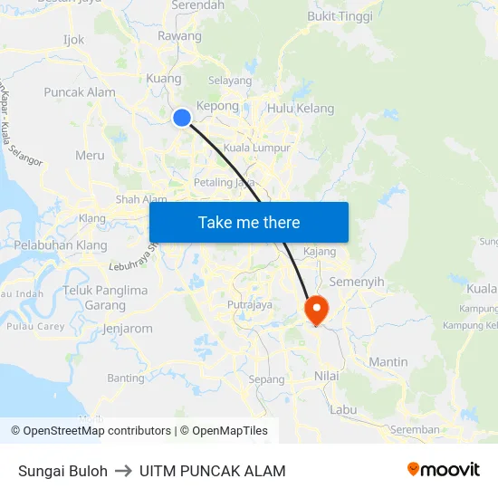Sungai Buloh to UITM PUNCAK ALAM map