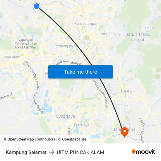 Kampung Selamat to UITM PUNCAK ALAM map
