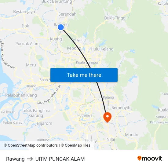 Rawang to UITM PUNCAK ALAM map