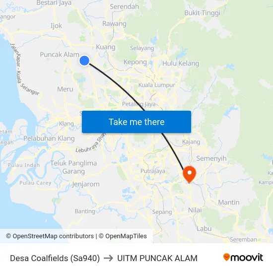 Desa Coalfields (Sa940) to UITM PUNCAK ALAM map
