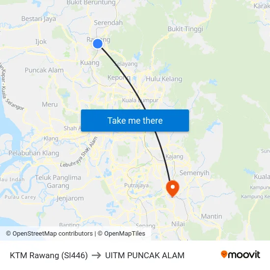 KTM Rawang (Sl446) to UITM PUNCAK ALAM map