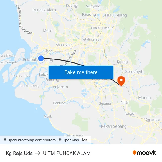Kg Raja Uda to UITM PUNCAK ALAM map