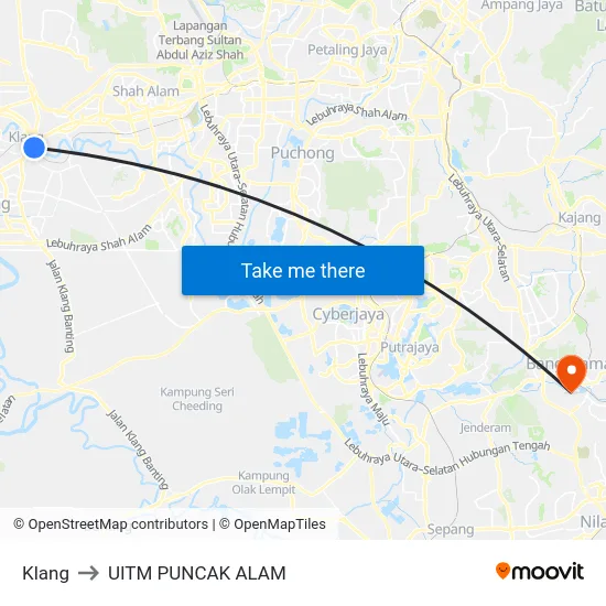 Klang to UITM PUNCAK ALAM map