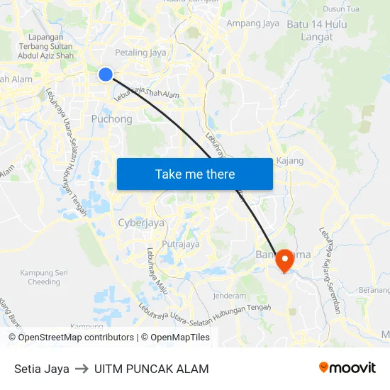 Setia Jaya to UITM PUNCAK ALAM map