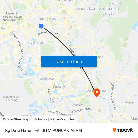 Kg Dato Harun to UITM PUNCAK ALAM map