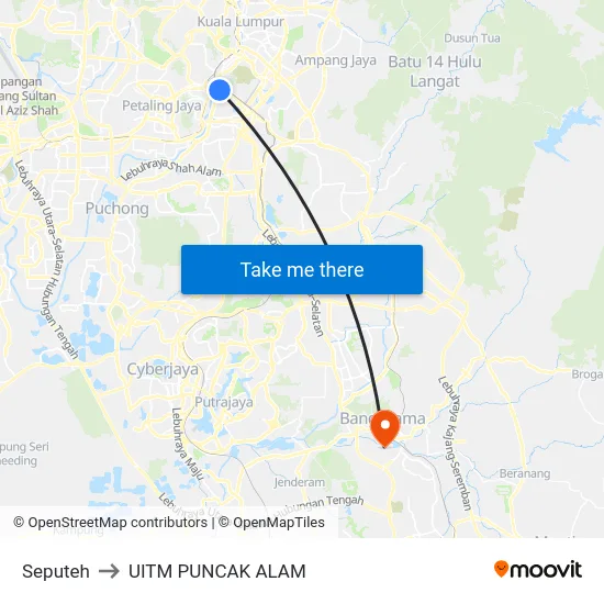 Seputeh to UITM PUNCAK ALAM map