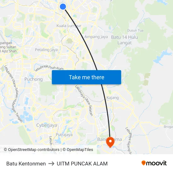 Batu Kentonmen to UITM PUNCAK ALAM map