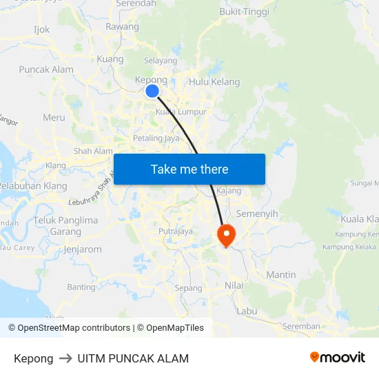 Kepong to UITM PUNCAK ALAM map