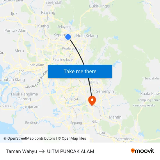 Taman Wahyu to UITM PUNCAK ALAM map