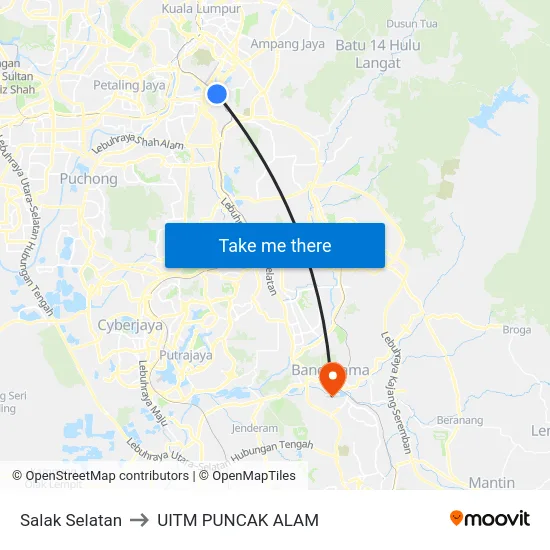 Salak Selatan to UITM PUNCAK ALAM map