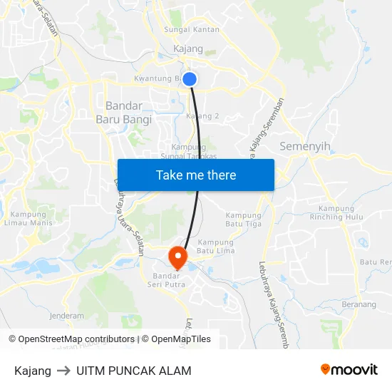 Kajang to UITM PUNCAK ALAM map