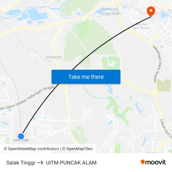 Salak Tinggi to UITM PUNCAK ALAM map