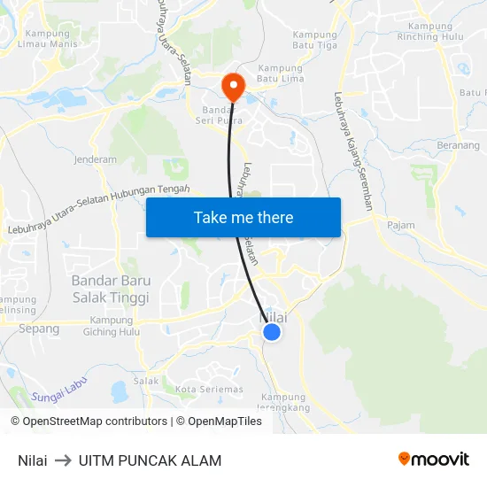 Nilai to UITM PUNCAK ALAM map