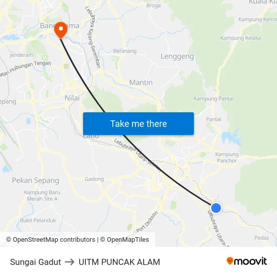 Sungai Gadut to UITM PUNCAK ALAM map