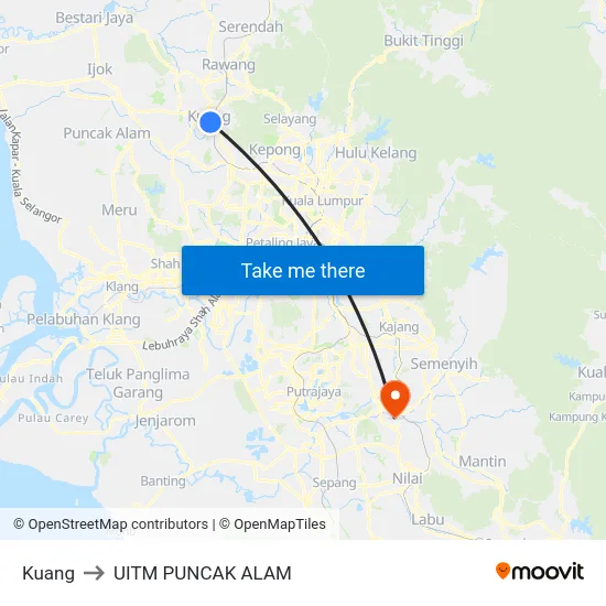 Kuang to UITM PUNCAK ALAM map