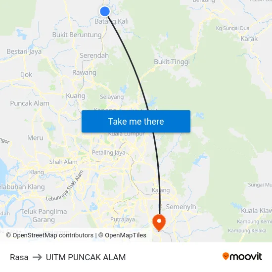 Rasa to UITM PUNCAK ALAM map